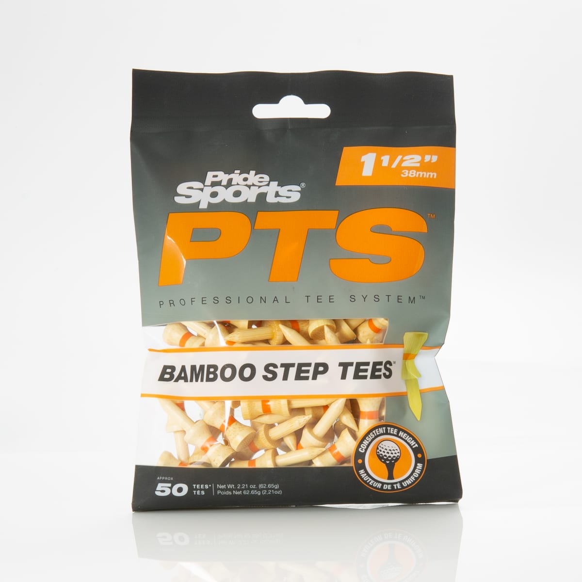 Pride PTS Bamboo Step Tees - 1 1/2" - 50 pack - Natural