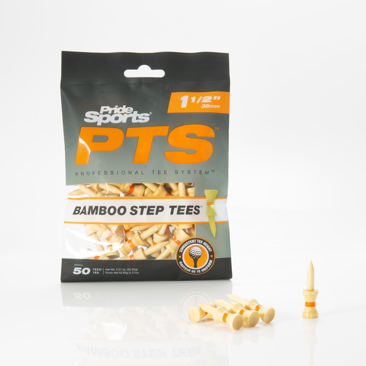 Pride PTS Bamboo Step Tees - 1 1/2" - 50 pack - Natural