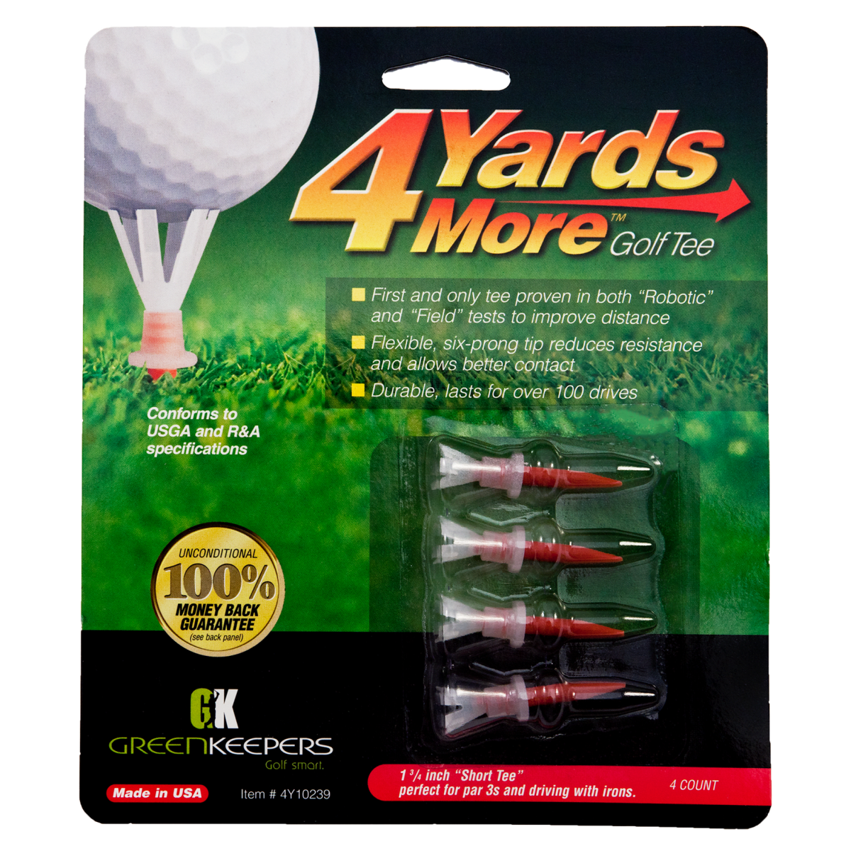 Green Keepers 4 Yards More Tees - 1 3/4" - Red