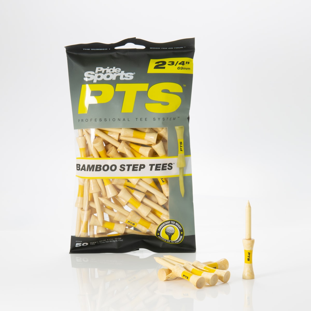 Pride PTS Bamboo Step Tees - 2 3/4" - 50 pack - Natural