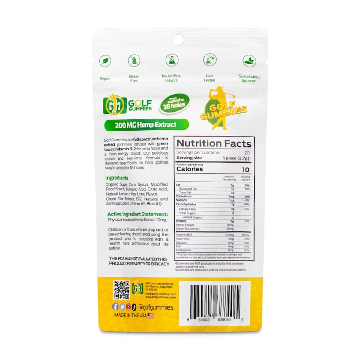 Golf Gummies 200mg Hemp Extract - Full Spectrum (20 per pack)