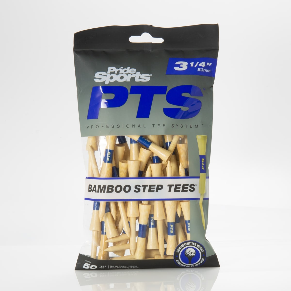 Pride PTS Bamboo Step Tees - 3 1/4" - 50 pack - Natural