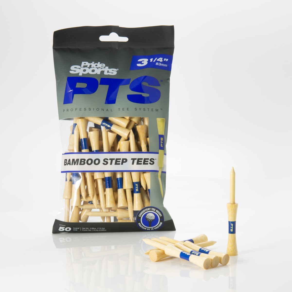 Pride PTS Bamboo Step Tees - 3 1/4" - 50 pack - Natural