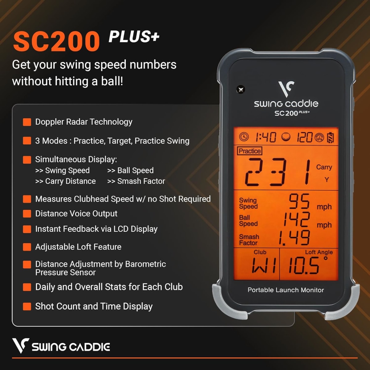 Voice Caddie SC200 PLUS Swing Caddie Portable Launch Monitor