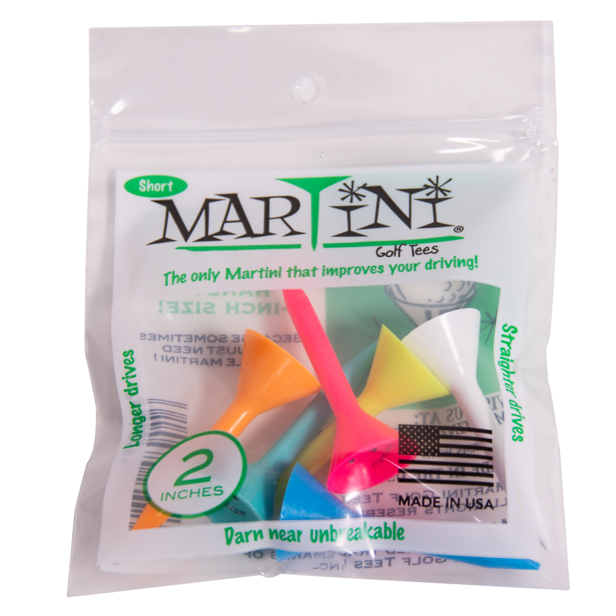 Martini Tee - 2" - 6 Pack - Assorted Colors