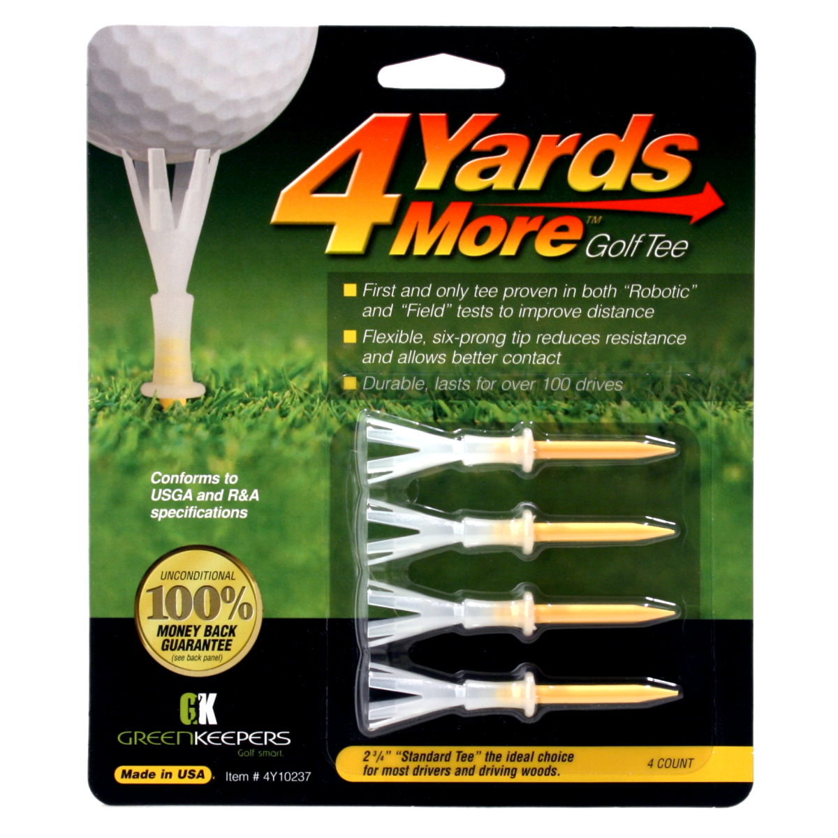 Green Keepers 4 Yards More Tees - 2 3/4" - Yellow