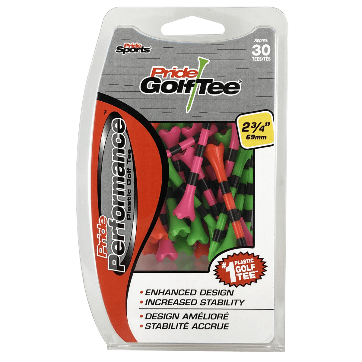 Pride Performance Striped Tees 2 3/4" - 30 Pack